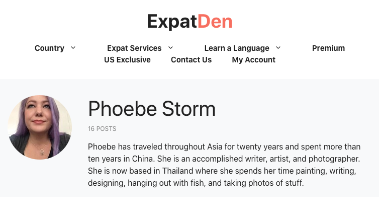 Phoebe Storm Author Page for ExpatDen